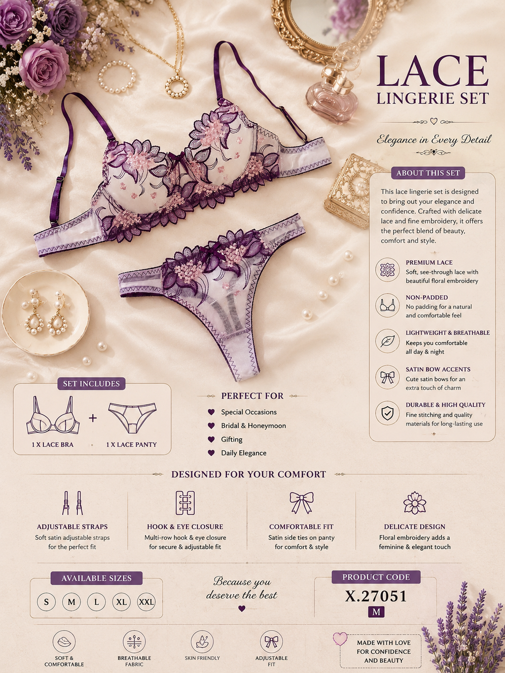 💜 Royal Purple Floral Lace — A Little Luxury She’ll Love
