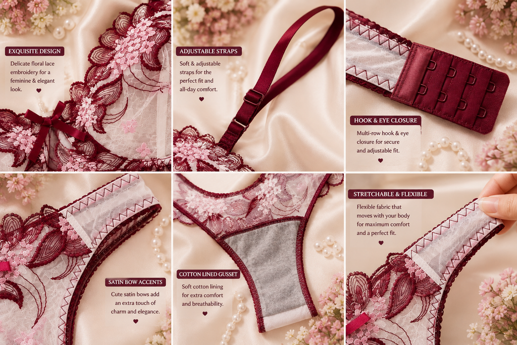 ❤️ Burgundy & Blush Floral Lace — A Romantic Set Made to Impress