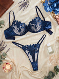 💙 Navy Blue Floral Embroidered Lace Lingerie Set