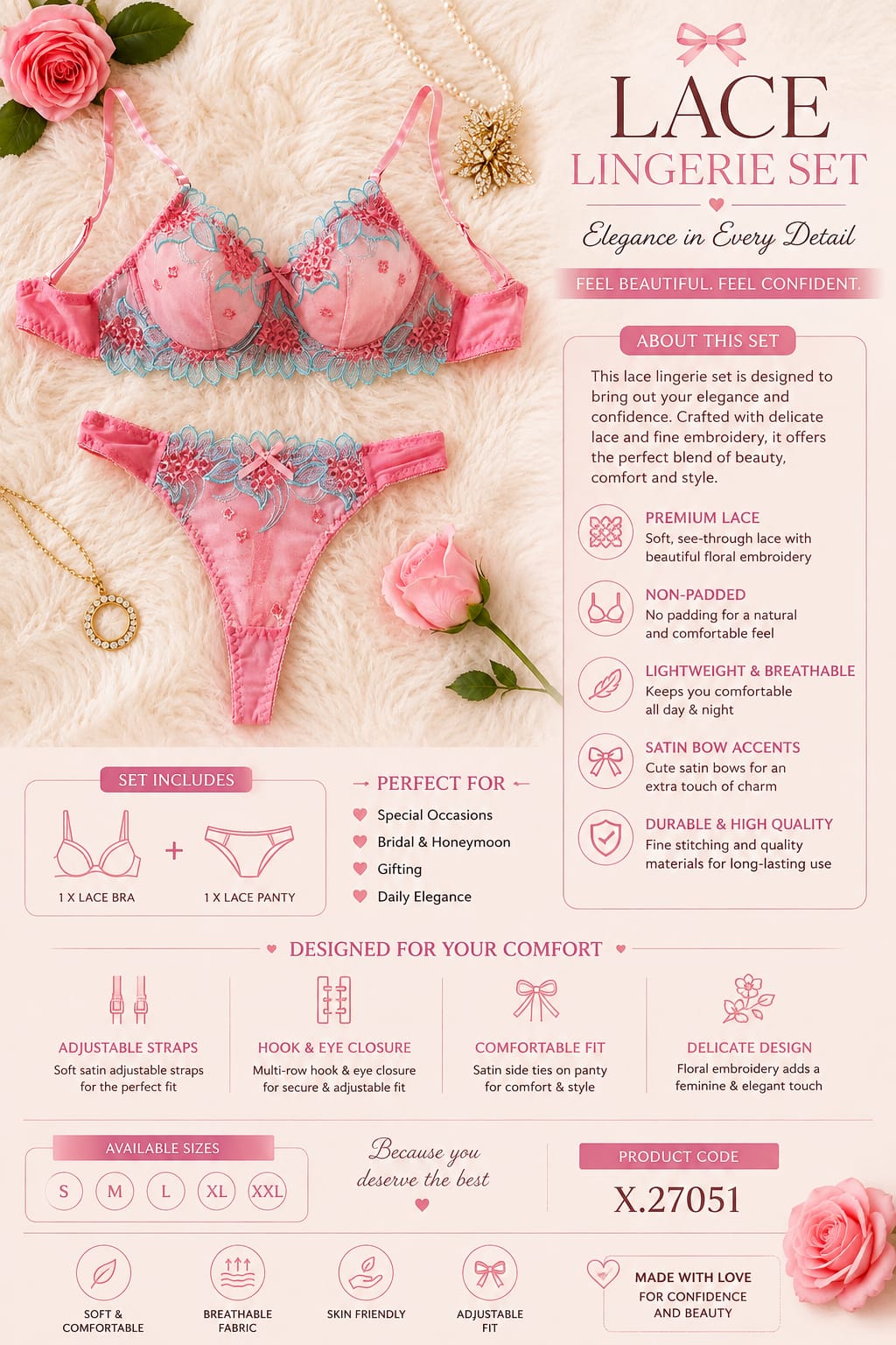 🌸 Pretty in Pink — A Romantic Floral Lace Set She’ll Love 💕