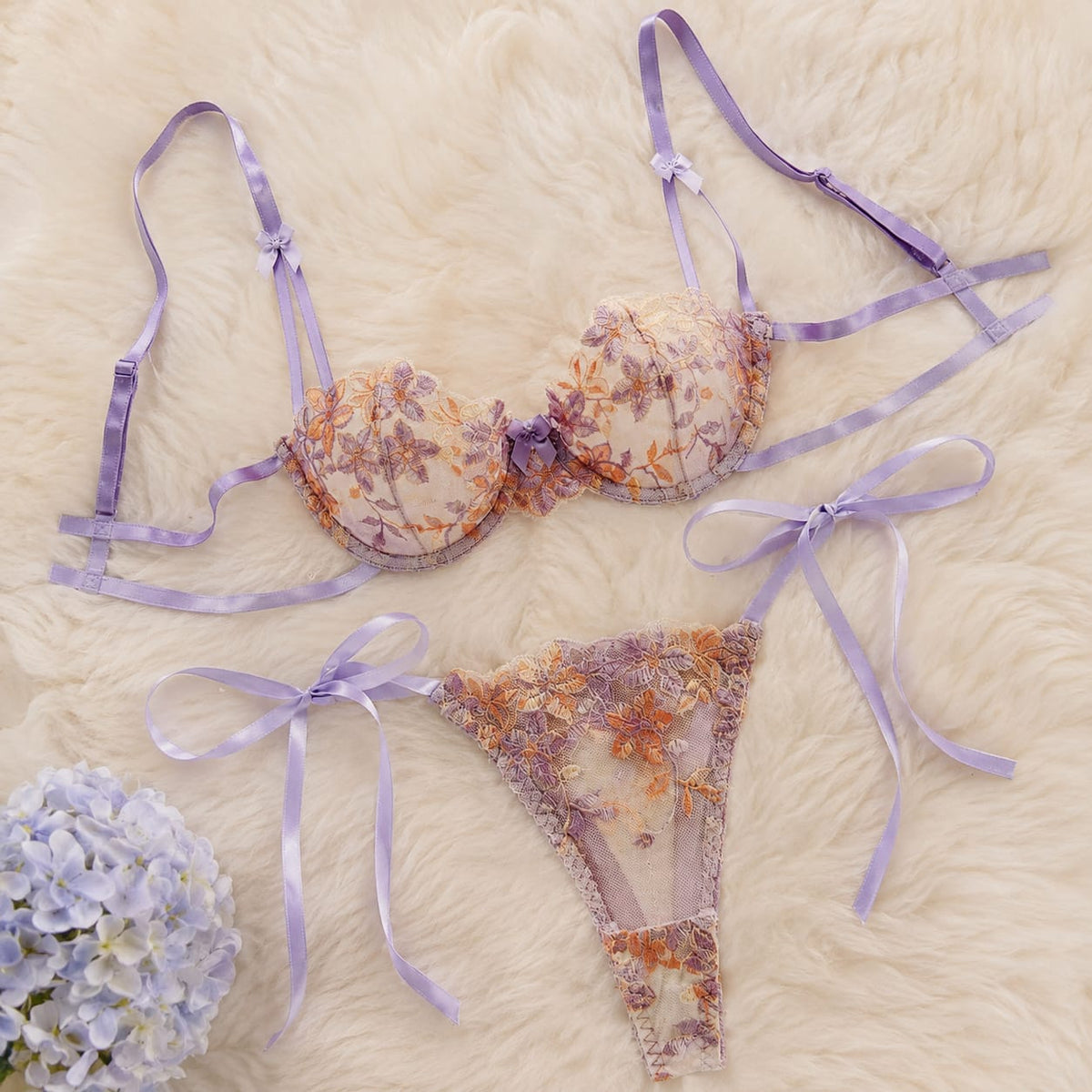 💜 Lavender Dream — Floral Lace Lingerie Set