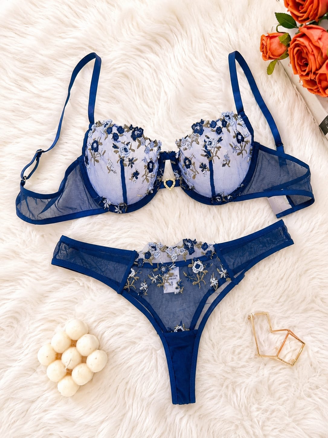 💙 Royal Blue Floral Lace Lingerie Set